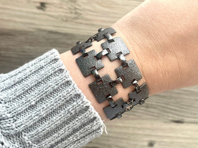 Gunmetal Gray Vintage Statement bracelet, chunky vintage bracelet, silver colorful  beaded jewelry, chunky geometric pendant jewelry