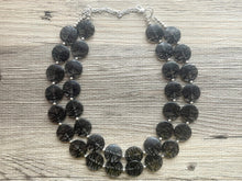 Load image into Gallery viewer, Black Lace Resin Necklace, multi strand jewelry, big beaded chunky statement necklace, black jewelry, bridesmaid necklace, bib necklace