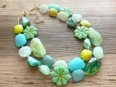 Irish Seascape Statement Necklace, chunky bib beaded jewelry, green necklace, lime mint emerald jalapeño forest beaded acrylic jewelry