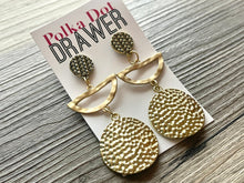 Load image into Gallery viewer, Gold Hammered Metallic statement earrings, Metal Geometric bead Statement round colors jewelry gold necklace chunky drop hook