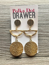 Load image into Gallery viewer, Gold Hammered Metallic statement earrings, Metal Geometric bead Statement round colors jewelry gold necklace chunky drop hook