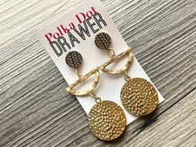 Load image into Gallery viewer, Gold Hammered Metallic statement earrings, Metal Geometric bead Statement round colors jewelry gold necklace chunky drop hook