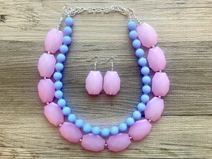 Blush Pink & Periwinkle Statement Necklace, Chunky Beaded Necklace, Periwinkle Jewelry, light blue purple Necklace, blue pink beaded necklac