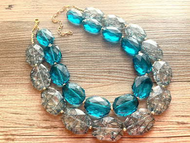 Teal Big Beaded Statement Necklace, beaded jewelry, blue jewelry, teal beaded necklace, turquoise jewelry, blue necklace, chunky beaded bib