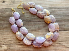 Load image into Gallery viewer, Golden Lavender Necklace, Double strand bright jewelry, big beaded chunky statement, summer necklace, light purple gold lilac