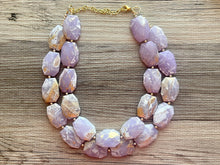 Load image into Gallery viewer, Golden Lavender Necklace, Double strand bright jewelry, big beaded chunky statement, summer necklace, light purple gold lilac