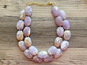 Golden Lavender Necklace, Double strand bright jewelry, big beaded chunky statement, summer necklace, light purple gold lilac