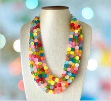 Load image into Gallery viewer, Rainbow Neon 5 strand Beaded Necklace, Colorful Jewelry, Chunky statement necklace, big beaded necklace, rainbow jewelry, rainbow confetti