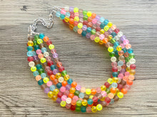 Load image into Gallery viewer, Rainbow Neon 5 strand Beaded Necklace, Colorful Jewelry, Chunky statement necklace, big beaded necklace, rainbow jewelry, rainbow confetti