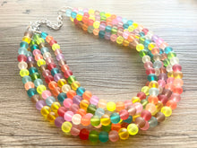 Load image into Gallery viewer, Rainbow Neon 5 strand Beaded Necklace, Colorful Jewelry, Chunky statement necklace, big beaded necklace, rainbow jewelry, rainbow confetti