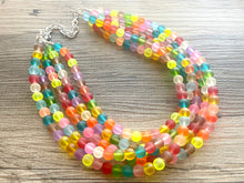 Load image into Gallery viewer, Rainbow Neon 5 strand Beaded Necklace, Colorful Jewelry, Chunky statement necklace, big beaded necklace, rainbow jewelry, rainbow confetti