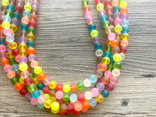 Load image into Gallery viewer, Rainbow Neon 5 strand Beaded Necklace, Colorful Jewelry, Chunky statement necklace, big beaded necklace, rainbow jewelry, rainbow confetti