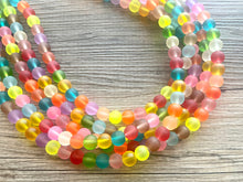 Load image into Gallery viewer, Rainbow Neon 5 strand Beaded Necklace, Colorful Jewelry, Chunky statement necklace, big beaded necklace, rainbow jewelry, rainbow confetti