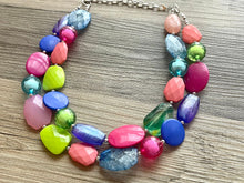 Load image into Gallery viewer, Waikiki Beach Necklace colorful jewelry, big beaded chunky statement necklace, lime green peach purple blue magenta jewelry
