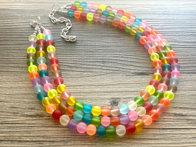 Rainbow Neon 3 strand Beaded Necklace, Colorful Jewelry, Chunky statement necklace, big beaded necklace, rainbow jewelry, rainbow confetti