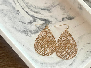 Web Filigree Earrings, gold drop Metal Filigree Earrings, filigree jewelry, metallic gold jewelry cutout lace earrings, metal geometric