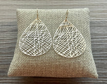 Load image into Gallery viewer, Web Filigree Earrings, gold drop Metal Filigree Earrings, filigree jewelry, metallic gold jewelry cutout lace earrings, metal geometric