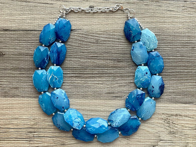 Maldives Beach double strand chunky jewelry, beaded blue jewelry, light blue thick necklace, Caribbean aqua necklace, turquoise bib