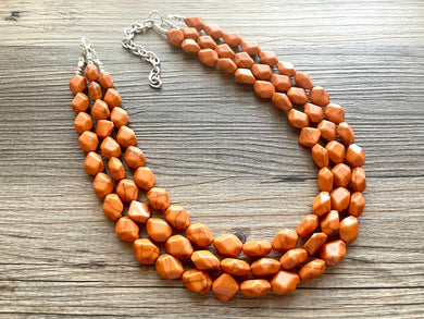 Fall Statement Necklace, gold beaded Necklace, Triple Strand Statement Necklace, fall colors vintage chunky necklace burnt clementine