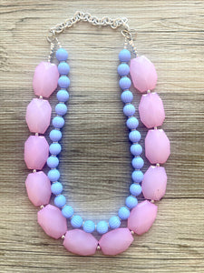 Blush Pink & Periwinkle Statement Necklace, Chunky Beaded Necklace, Periwinkle Jewelry, light blue purple Necklace, blue pink beaded necklac