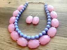 Load image into Gallery viewer, Blush Pink &amp; Periwinkle Statement Necklace, Chunky Beaded Necklace, Periwinkle Jewelry, light blue purple Necklace, blue pink beaded necklac