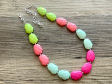 Load image into Gallery viewer, Watermelon statement necklace, pink and green, Beaded statement necklace, long coral necklace, green necklace, statement jewelry