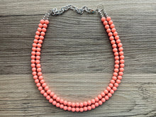 Load image into Gallery viewer, Two Strand Coral Statement Necklace, pink - orange beaded jewelry, peach necklace, coral jewelry, peach bridesmaid, coral earrings bead