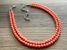 Load image into Gallery viewer, Two Strand Coral Statement Necklace, pink - orange beaded jewelry, peach necklace, coral jewelry, peach bridesmaid, coral earrings bead