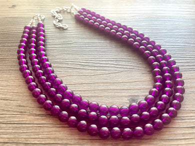 Grape Soda Sparkle Statement Necklace, Chunky 3 Strand Jewelry, purple necklace silver necklace, dark purple eggplant bib necklace