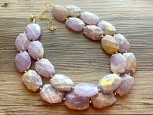 Load image into Gallery viewer, Golden Lavender Necklace, Double strand bright jewelry, big beaded chunky statement, summer necklace, light purple gold lilac