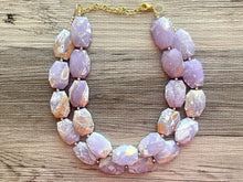 Load image into Gallery viewer, Golden Lavender Necklace, Double strand bright jewelry, big beaded chunky statement, summer necklace, light purple gold lilac