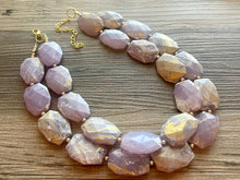 Load image into Gallery viewer, Golden Lavender Necklace, Double strand bright jewelry, big beaded chunky statement, summer necklace, light purple gold lilac