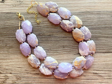 Load image into Gallery viewer, Golden Lavender Necklace, Double strand bright jewelry, big beaded chunky statement, summer necklace, light purple gold lilac