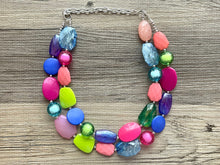 Load image into Gallery viewer, Waikiki Beach Necklace colorful jewelry, big beaded chunky statement necklace, lime green peach purple blue magenta jewelry