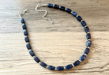 Load image into Gallery viewer, Navy Blue Chunky Statement Necklace, single strand necklace, blue necklace, dark blue necklace, navy blue wedding, bridesmaid necklace