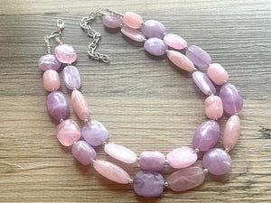 Fade to Pink Lavender double strand OOAK statement Necklace, Pink & Purple Beaded Necklace, summer silver jewelry cocktail blush