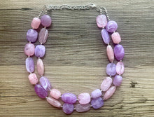 Load image into Gallery viewer, Fade to Pink Lavender double strand OOAK statement Necklace, Pink &amp; Purple Beaded Necklace, summer silver jewelry cocktail blush