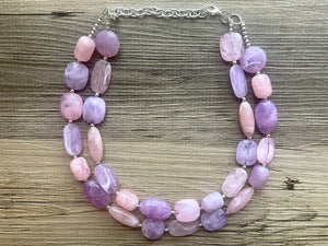 Fade to Pink Lavender double strand OOAK statement Necklace, Pink & Purple Beaded Necklace, summer silver jewelry cocktail blush