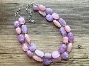 Fade to Pink Lavender double strand OOAK statement Necklace, Pink & Purple Beaded Necklace, summer silver jewelry cocktail blush