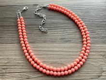 Load image into Gallery viewer, Two Strand Coral Statement Necklace, pink - orange beaded jewelry, peach necklace, coral jewelry, peach bridesmaid, coral earrings bead