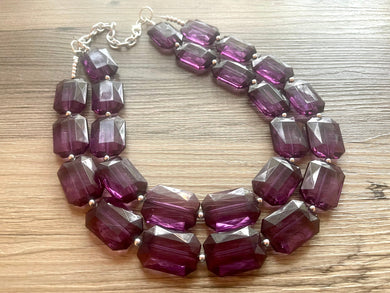 Eggplant Big Beaded Statement Necklace, beaded jewelry, purple beaded necklace, dark purple necklace chunky beaded bib earrings