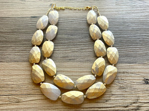 Golden Stardust Necklace, Double strand bright jewelry, big beaded chunky statement, summer necklace bright white gold
