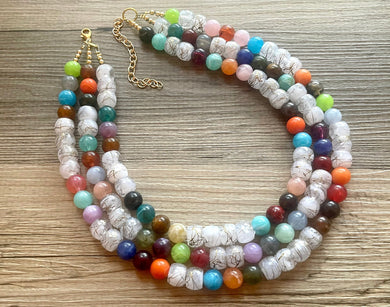 Multi-Color Rainbow GOLD Necklace, Sprinkle Shower Chunky Statement Necklace Happy Bright Summer Jewelry, big beaded jewelry