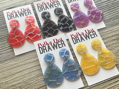 Colorful Geometric earrings, round & teardrop earrings acrylic acetate lucite drop jewelry, red yellow gray purple blue earrings