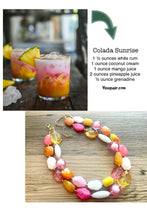 Load image into Gallery viewer, Colada Sunrise double strand OOAK statement Necklace, Pink orange white Beaded Necklace, summer party silver jewelry magenta hot pink