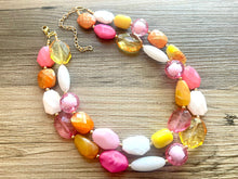 Load image into Gallery viewer, Colada Sunrise double strand OOAK statement Necklace, Pink orange white Beaded Necklace, summer party silver jewelry magenta hot pink