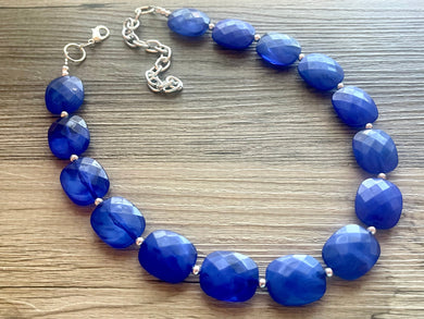 Royal Blue Necklace, single strand jewelry, big beaded chunky statement necklace, blue necklace, Sports team necklace, royal blue jewelry