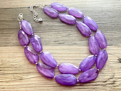 Big Bead purple Necklace, Double Strand Statement Jewelry, purple eggplant Chunky bib bridesmaid everyday bubble jewelry dark purple