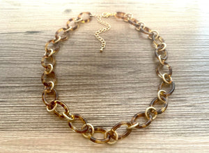 Brown Resin & Gold Tortoise Shell Chunky Statement Necklace, acrylic necklace, resin lucite acetate, wedding bridesmaid jewelry