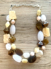 Load image into Gallery viewer, Gimme S’more statement necklace, neutral necklace, Beaded statement necklace, bib necklace, white chocolate brown tan statement jewelry